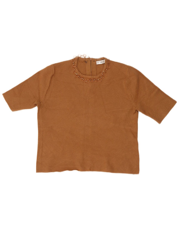Zara Womens Short Sleeve Crop Top Reino Unido 12 Médio Marrom