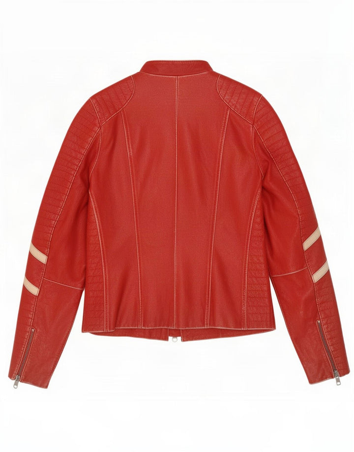Jaqueta feminina de couro Gipsy Racer UK 14 listrada vermelha grande