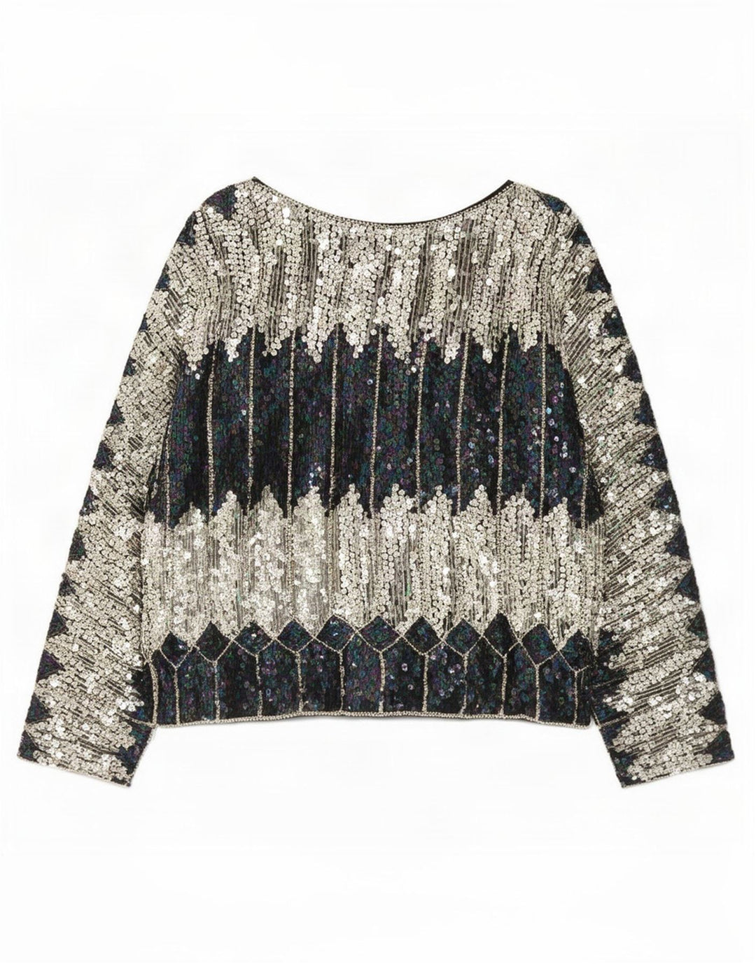 Blusa feminina vintage de lantejoulas UK 20 2XL bloco colorido multicolorido