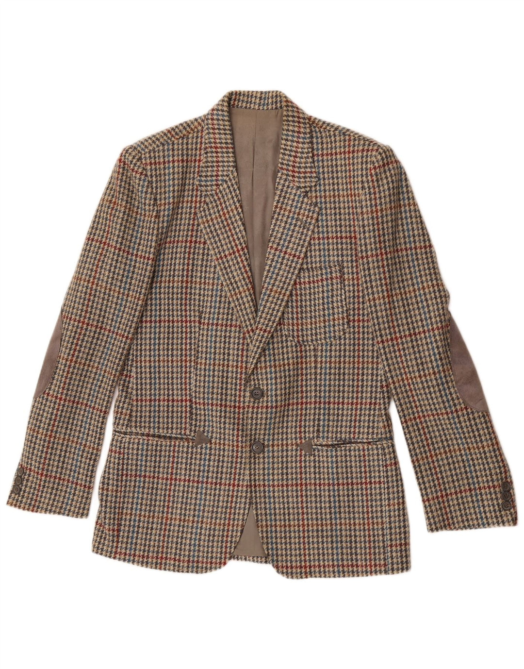 Jaqueta blazer masculina vintage com 2 botões IT 46 lã houndstooth bege pequena