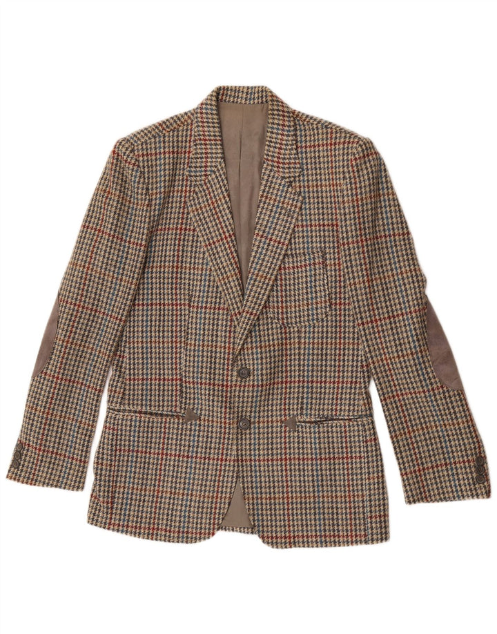 Jaqueta blazer masculina vintage com 2 botões IT 46 lã houndstooth bege pequena