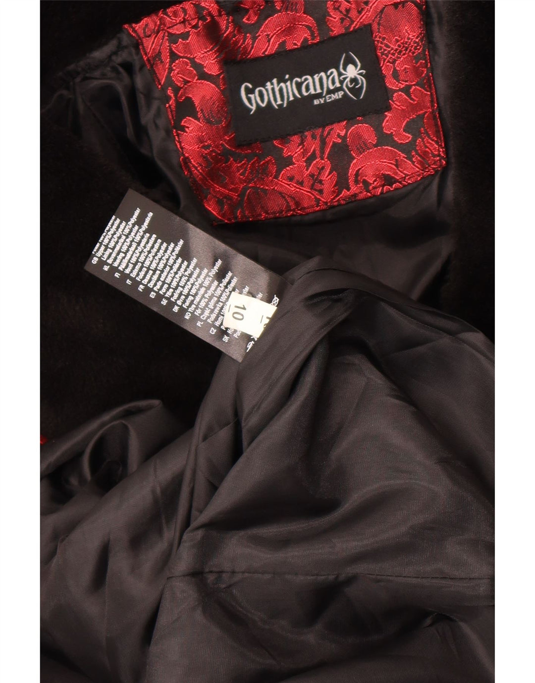 Casaco feminino EMP Gothicana com peito duplo UK 10 pequeno poliéster floral vermelho
