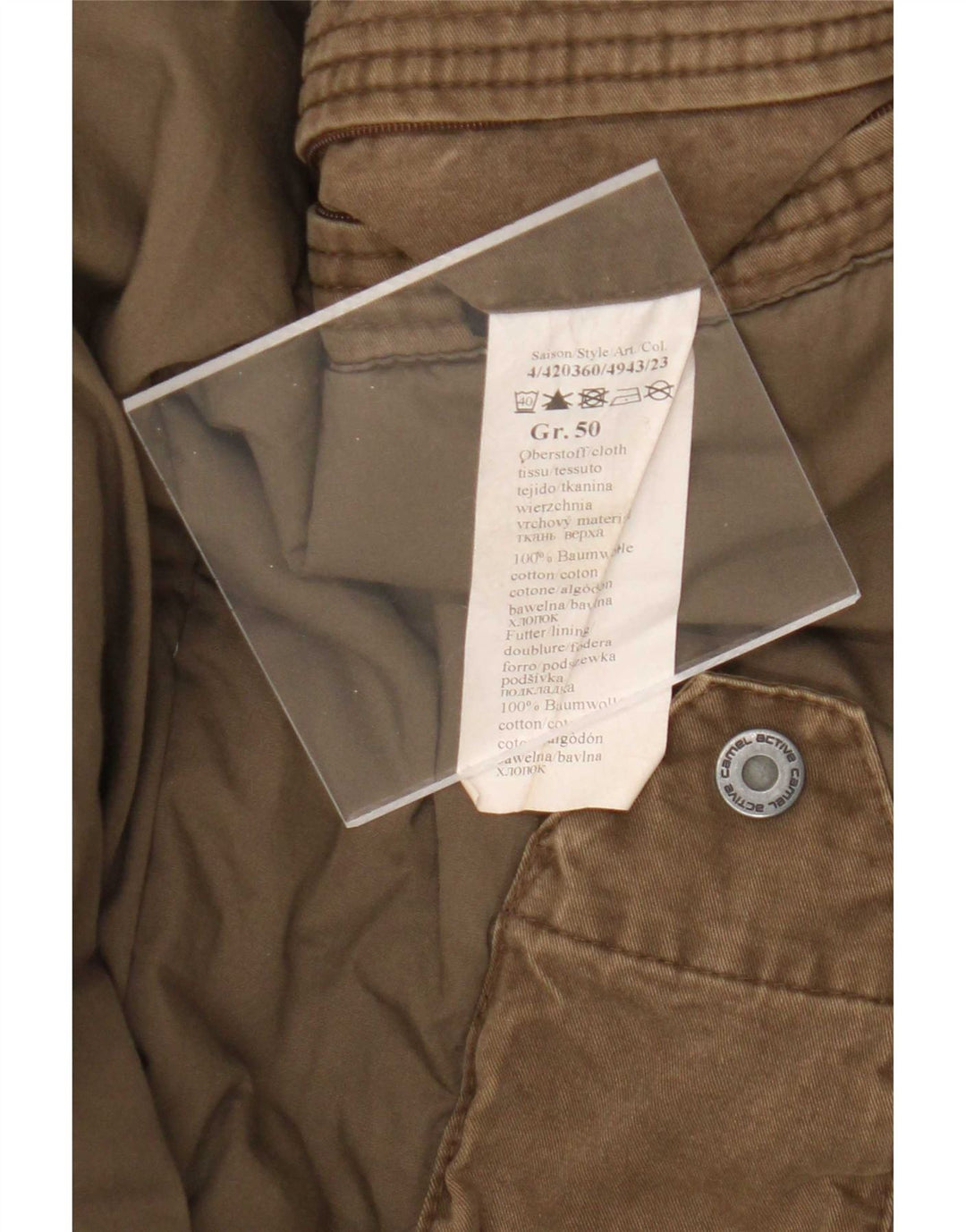 Jaqueta acolchoada militar masculina Camel Active EU 50 algodão cáqui grande