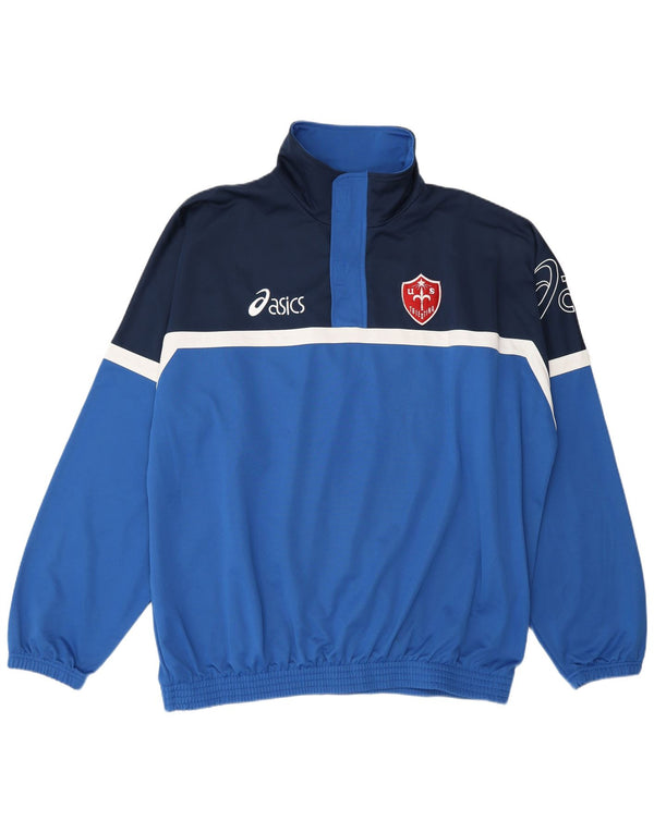 Asics Mens Graphic Zip Neck Pulôver Treino Top 2XL Azul Colourblock
