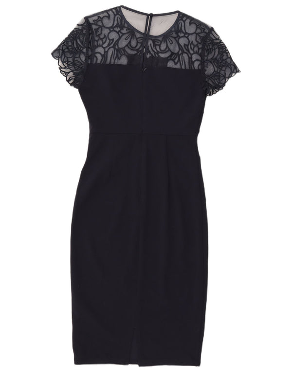 Vestido bainha feminino Lipsy Reino Unido 10 pequeno azul marinho floral poliéster