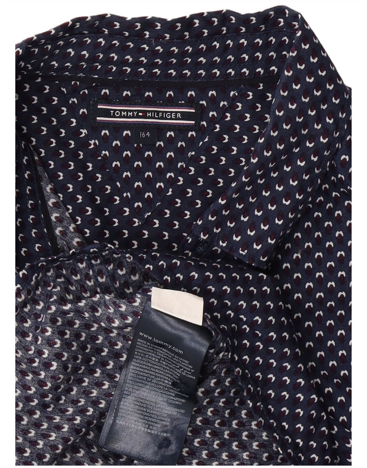 TOMMY HILFIGER Camisa masculina com padrão abstrato 13-14 anos azul marinho algodão