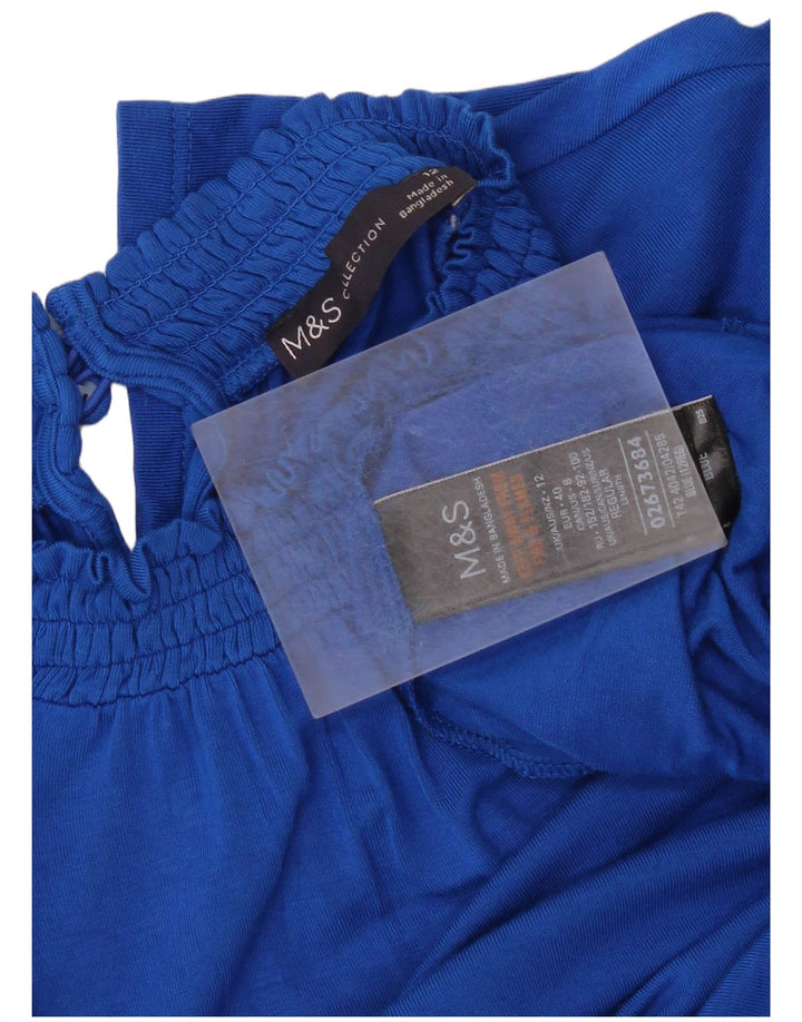 Vestido feminino Marks & Spencer manga comprida evasê Reino Unido 12 viscose azul médio
