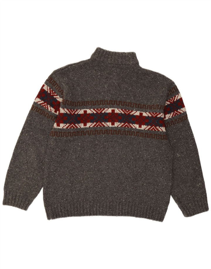 Suéter masculino C&A com zíper e gola grande cinza Fair Isle acrílico