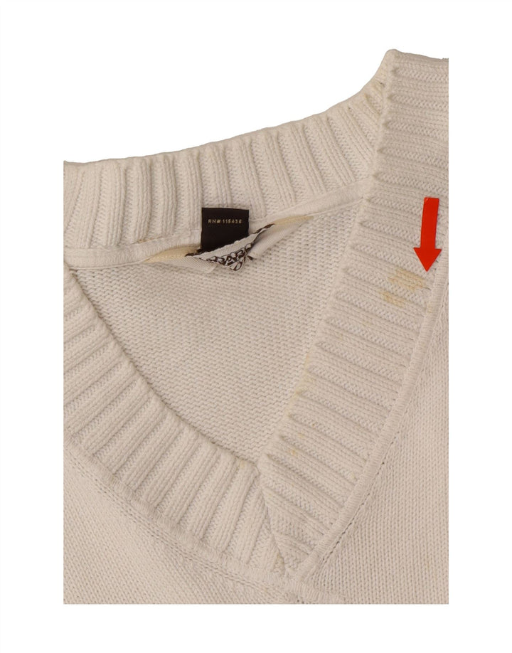 NAPAPIJRI Womens V-Neck Jumper Sweater UK 18 XL White Cotton Vintage Napapijri and Second-Hand Napapijri from Messina Hembry 