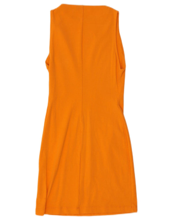 Vestido feminino Zara sem mangas evasê UK 12 algodão laranja médio