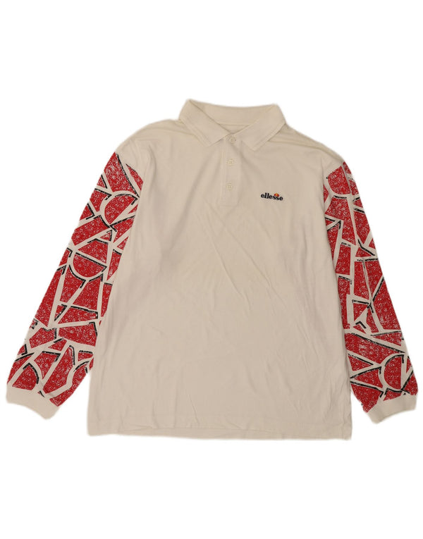 Camisa polo masculina de manga comprida ELLESSE IT 50 algodão geométrico branco médio