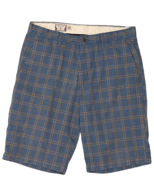 Volcom Mens Chino Shorts W34 Grande Poliéster Xadrez Azul