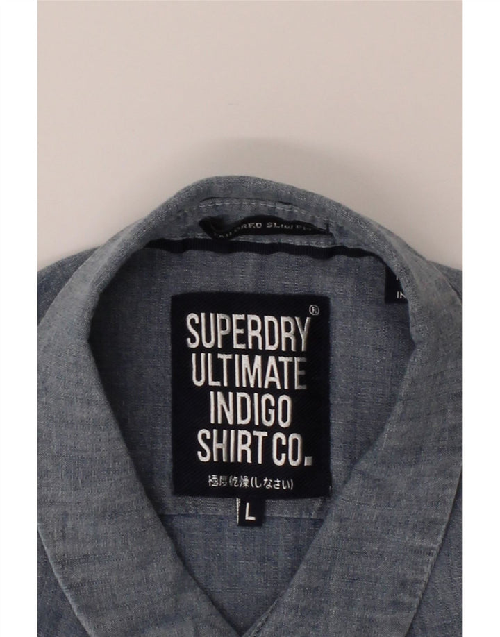 SUPERDRY Mens Tailored Slim Shirt Large Blue Cotton Vintage Superdry and Second-Hand Superdry from Messina Hembry 