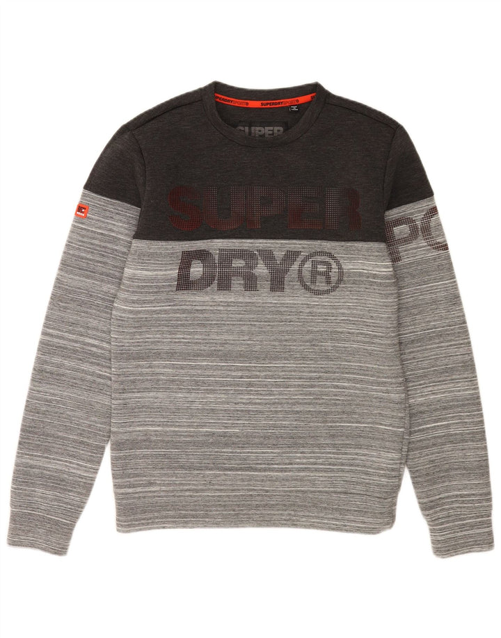 Superdry moletom gráfico masculino jumper pequeno poliéster listrado cinza