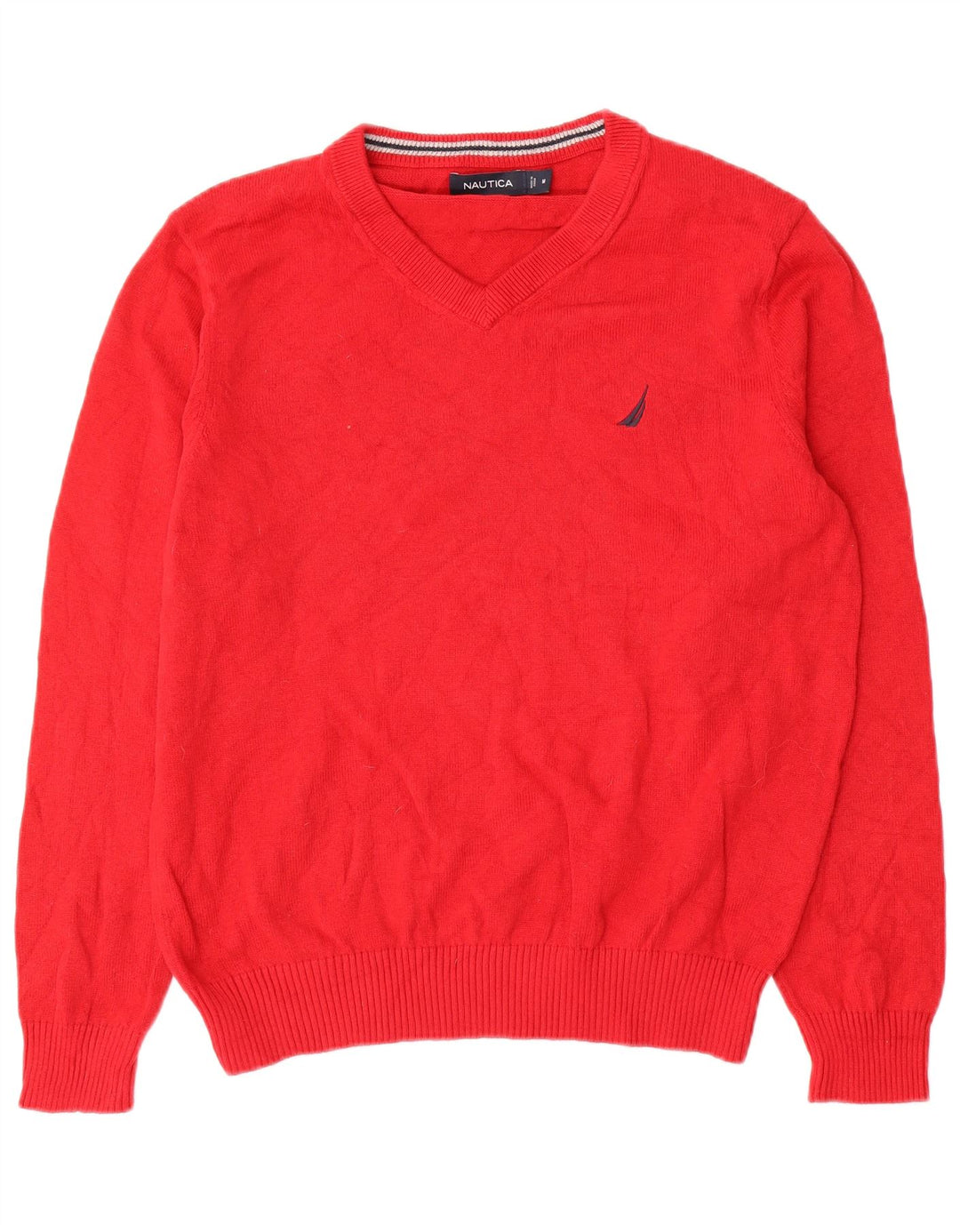 Suéter masculino Nautica com decote em V médio algodão vermelho