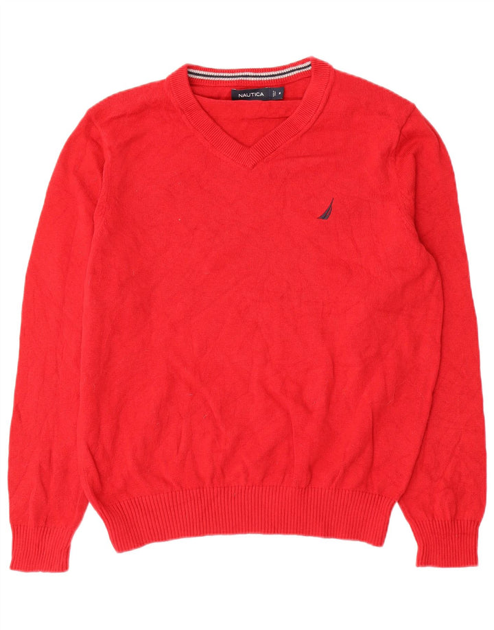 Suéter masculino Nautica com decote em V médio algodão vermelho