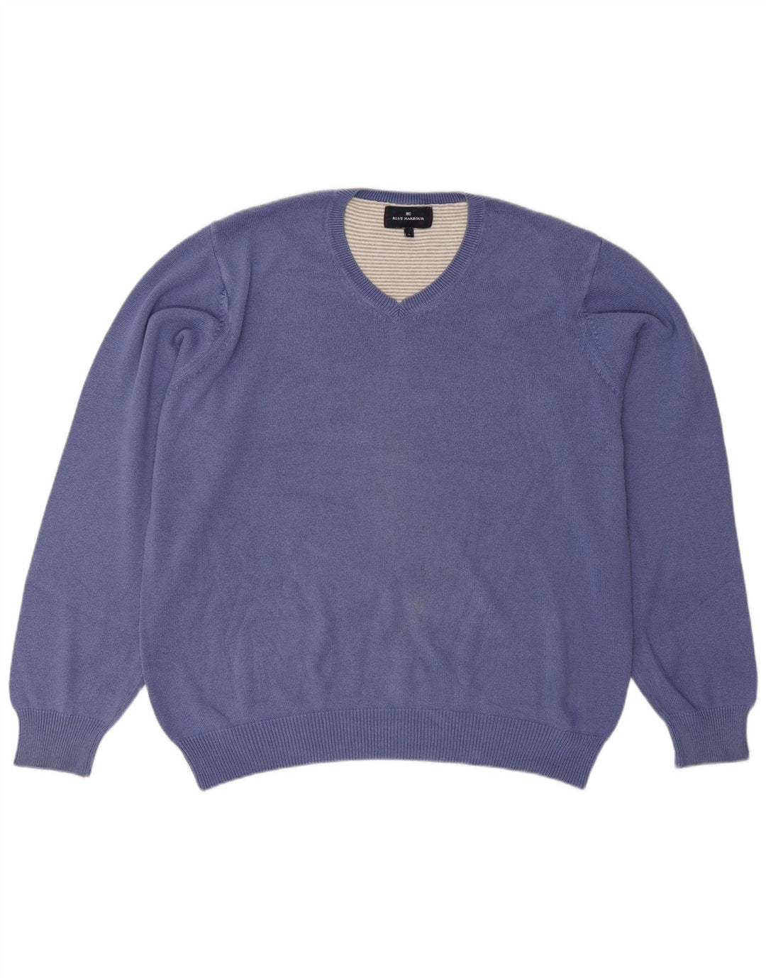 Suéter masculino Marks & Spencer Blue Harbor com decote em V, grande algodão azul