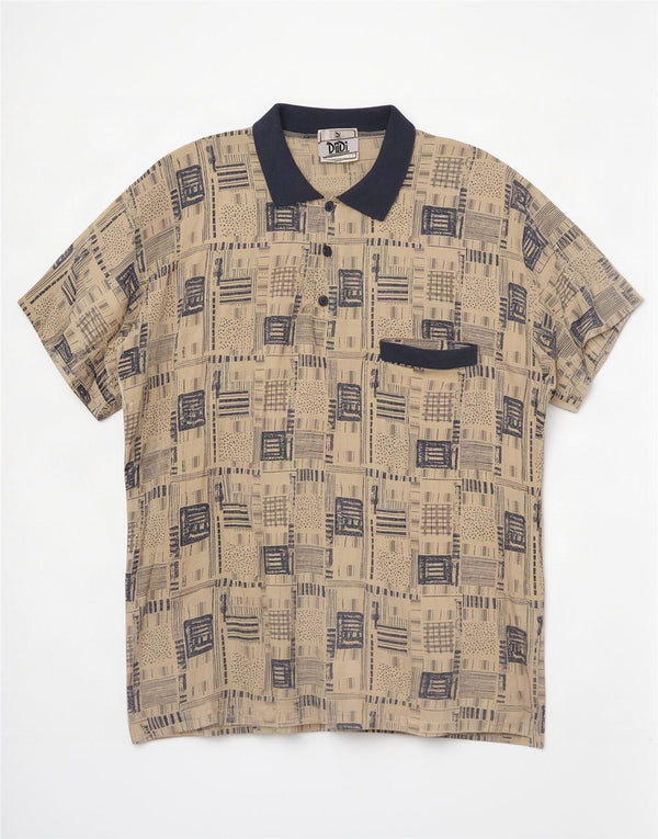 Pulôver masculino vintage de manga curta XL bege patchwork viscose