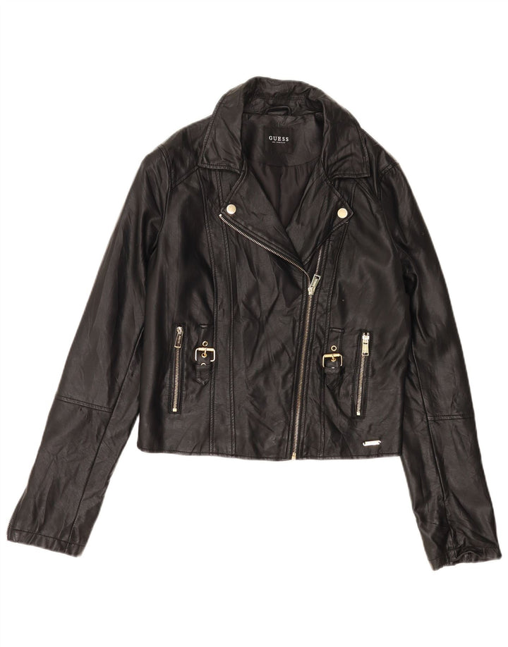 Jaqueta feminina de couro sintético Guess para motociclista UK 12 poliuretano preto médio