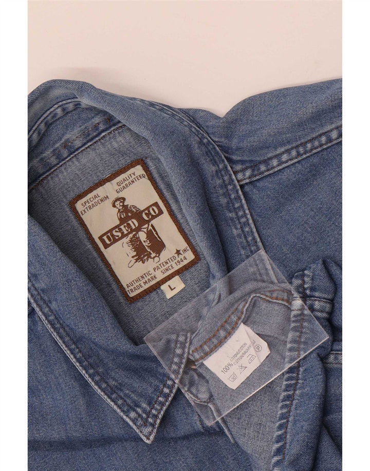 Camisa jeans masculina vintage grande algodão azul