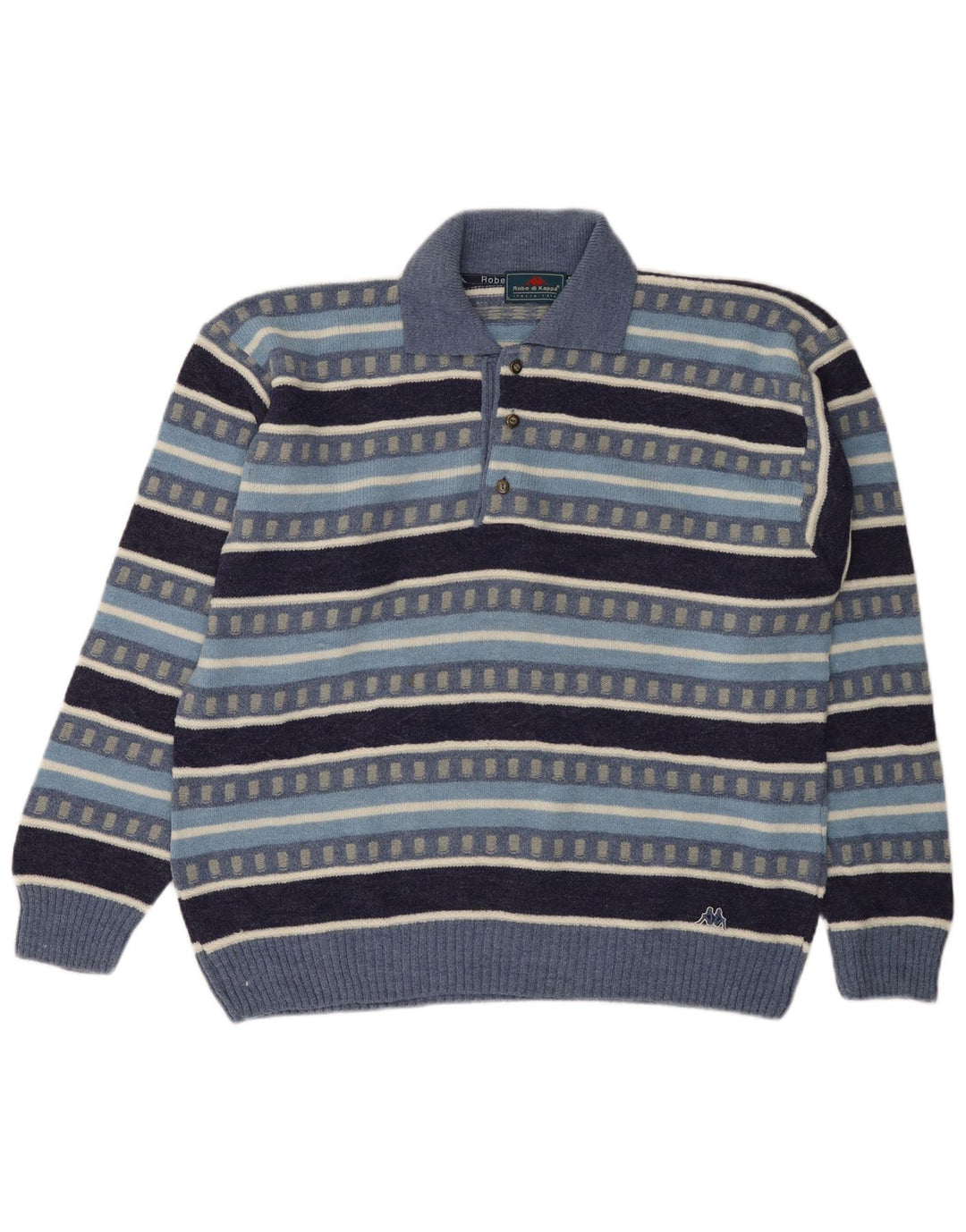 Suéter masculino Kappa com gola polo e lã listrada azul grande