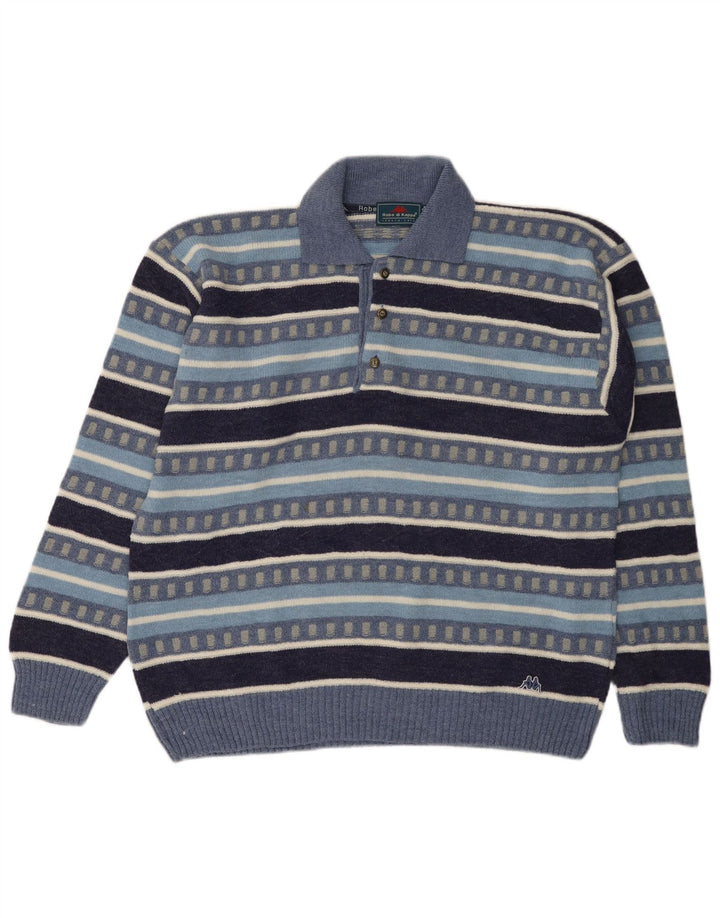 Suéter masculino Kappa com gola polo e lã listrada azul grande