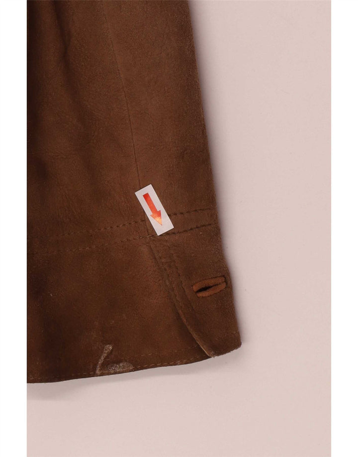 Jaqueta blazer feminina vintage de camurça com 1 botão IT 40 couro marrom grande