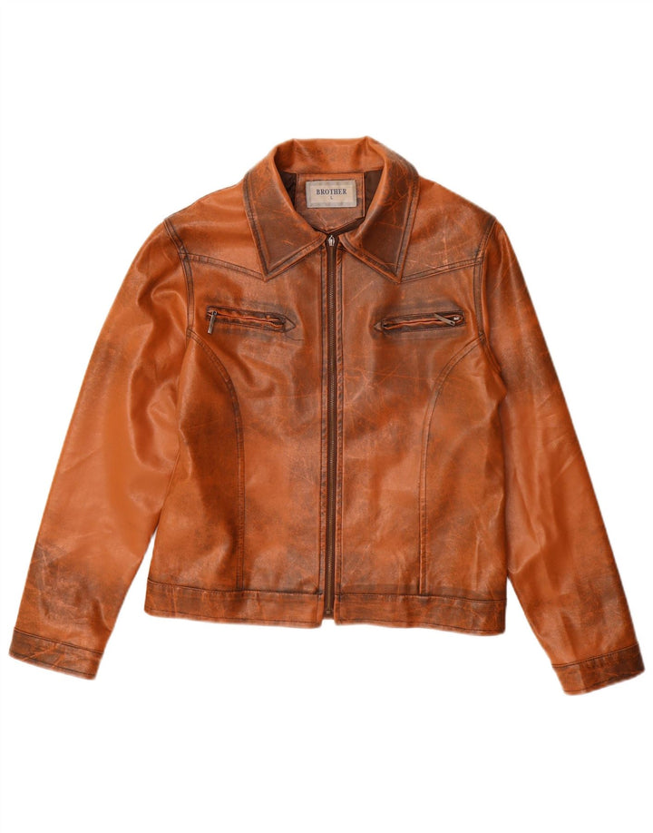 Jaqueta de couro feminina VINTAGE UK 14 grande marrom