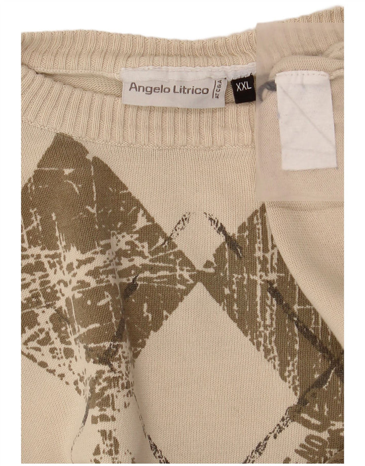 Angelo Litrico Suéter masculino com gola redonda 2XL Bege Argyle/Diamante
