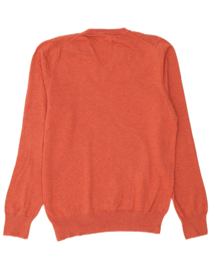 Suéter masculino Marks & Spencer com decote em V, pequeno, laranja, algodão
