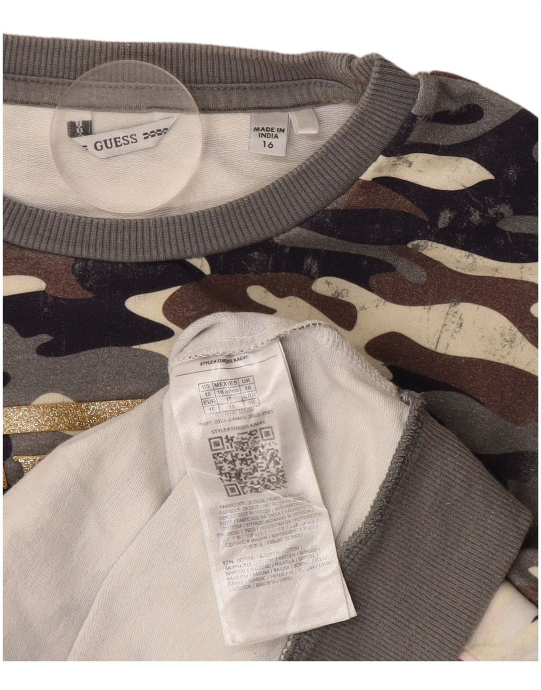 Suéter feminino com estampa gráfica GUESS UK 16 grande cinza camuflado