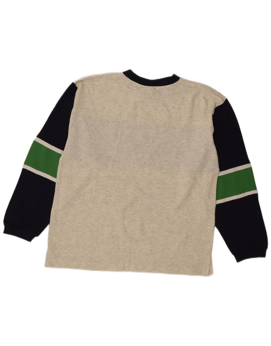 Top gráfico masculino vintage de manga comprida grande bloco colorido cinza