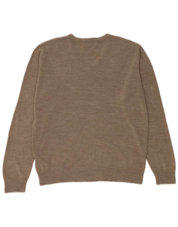 Suéter masculino Marks & Spencer com ajuste regular e decote em V, grande acrílico bege