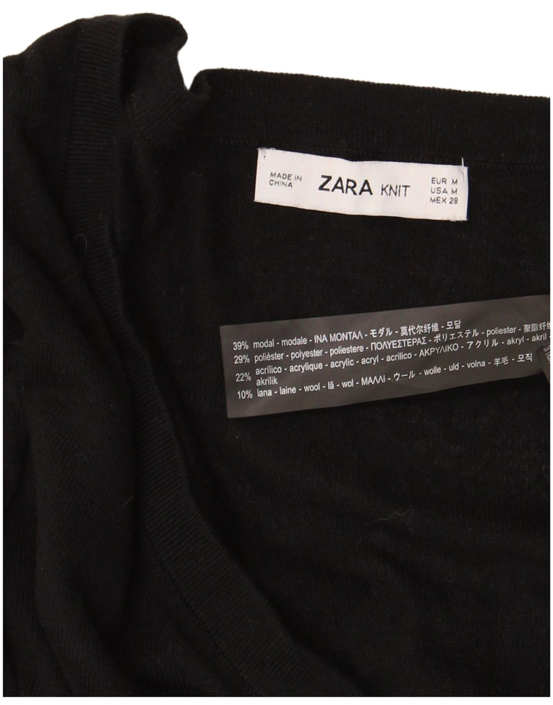 Zara suéter feminino oversized com decote em V Reino Unido 14 médio preto modal