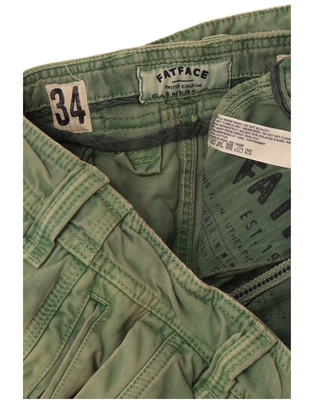 FAT FACE Mens Chino Shorts W34 Grande Algodão Verde