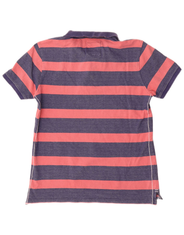 Camisa polo masculina Crew Clothing médio algodão listrado azul marinho