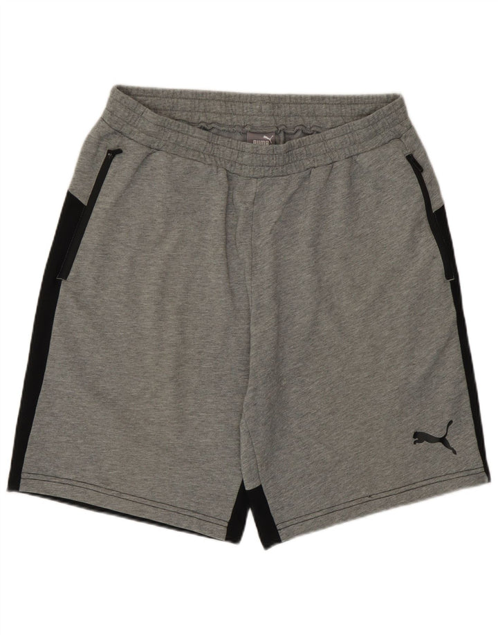 Shorts esportivos masculinos Puma grandes cinza colorblock algodão