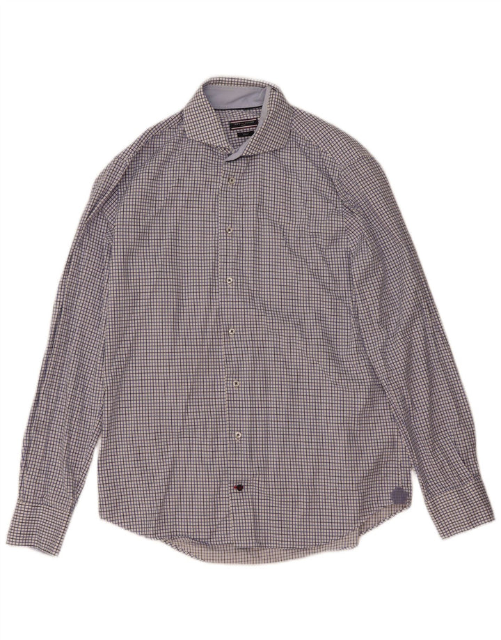 Camisa justa masculina Tommy Hilfiger tamanho 41/16 grande xadrez azul