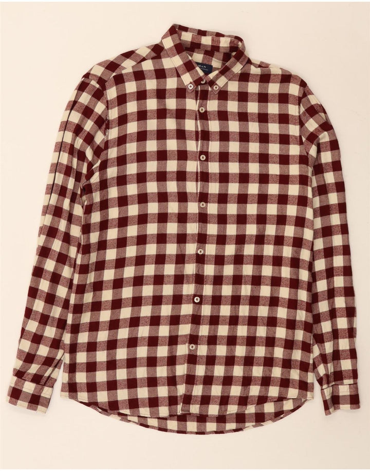 Zara Camisa masculina de flanela com ajuste relaxado médio xadrez Borgonha