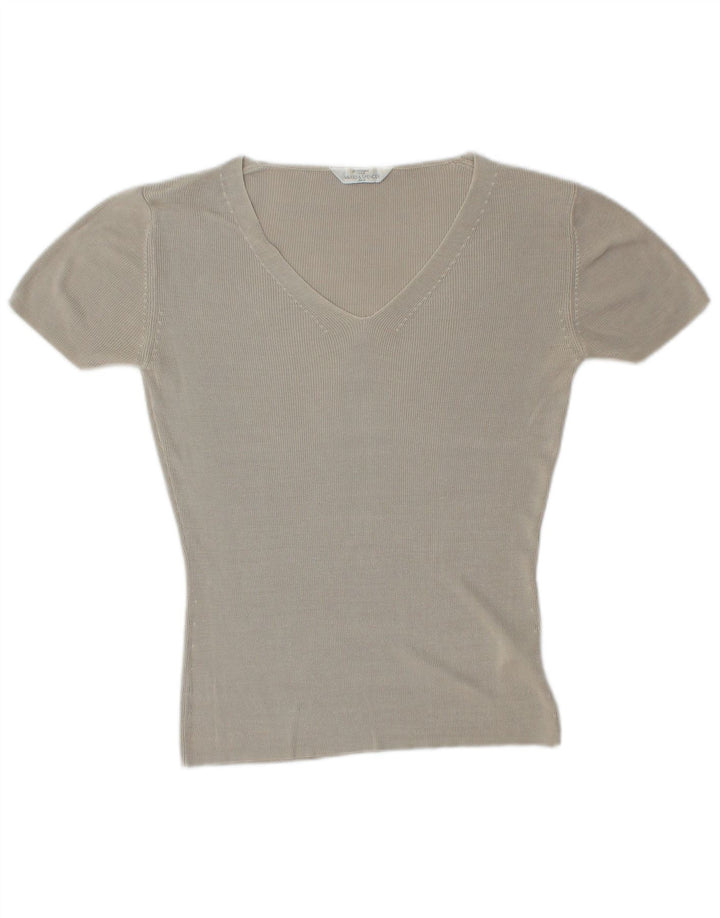 Camiseta feminina grande Marks & Spencer Reino Unido 10 pequena seda cinza
