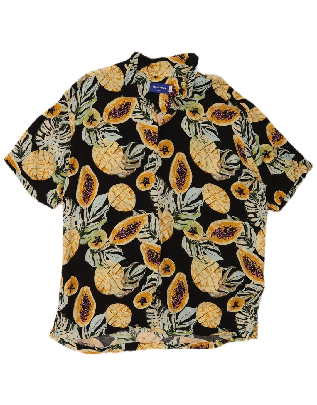 Camisa masculina de manga curta Jack & Jones média preta floral viscose