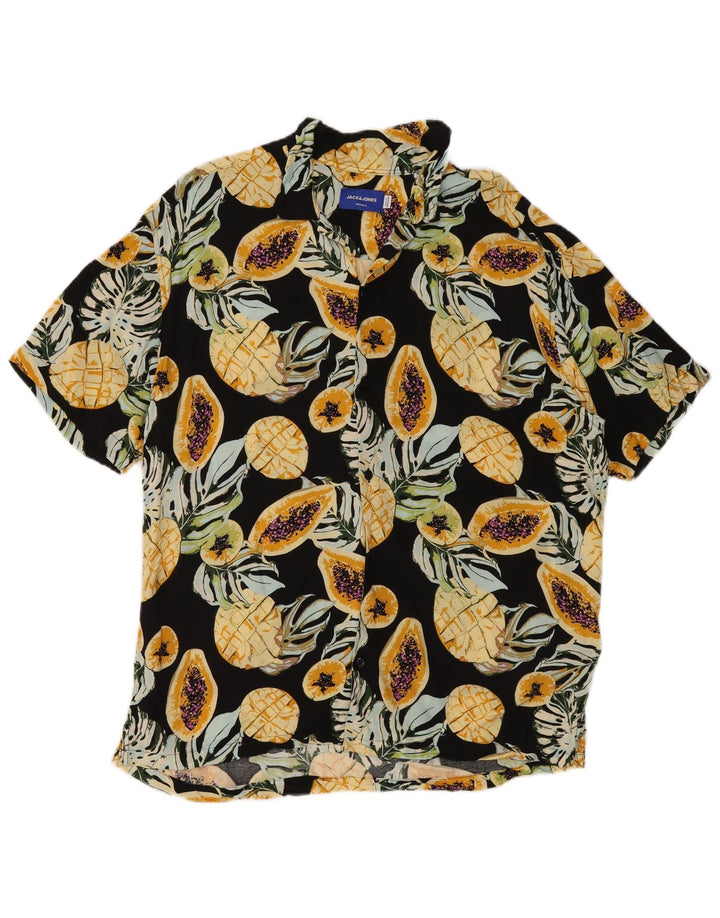 Camisa masculina de manga curta Jack & Jones média preta floral viscose