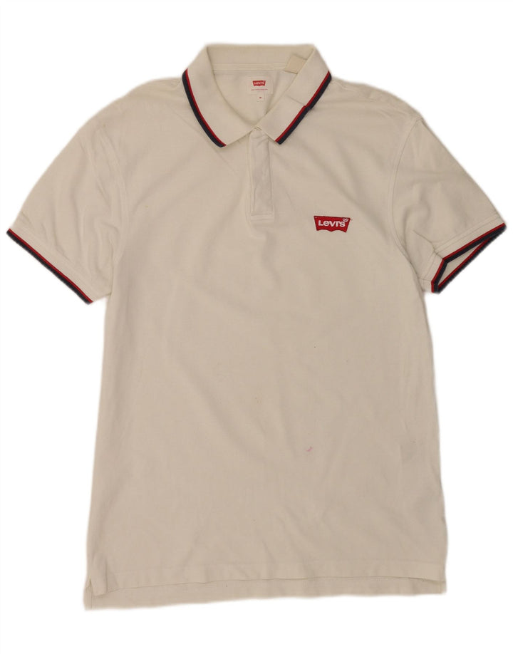 Camisa polo masculina Levi's de algodão listrado branco médio