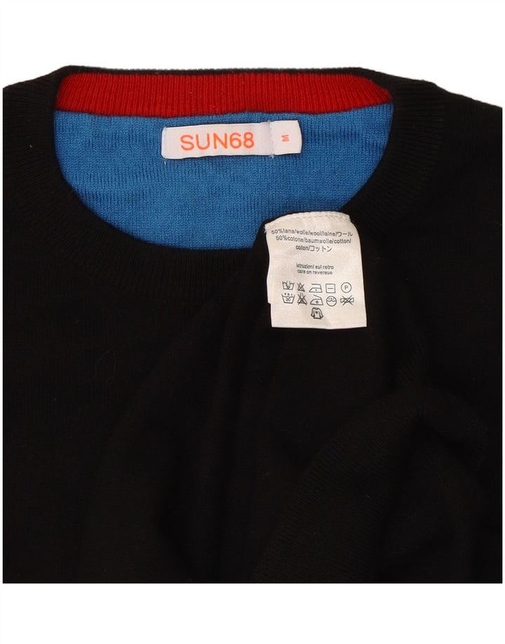 Suéter masculino Sun68 com gola redonda, lã preta média