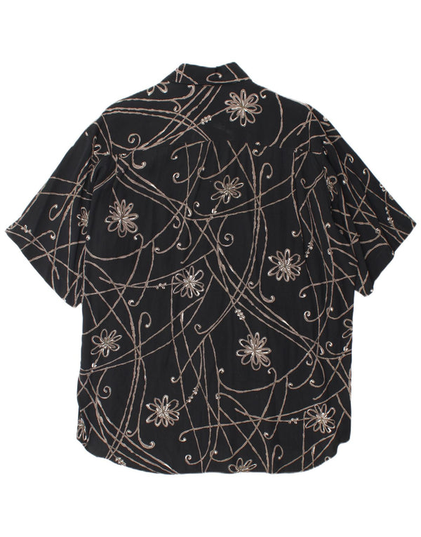 Nazzareno G. Camisa masculina de manga curta com padrão abstrato XL preta floral