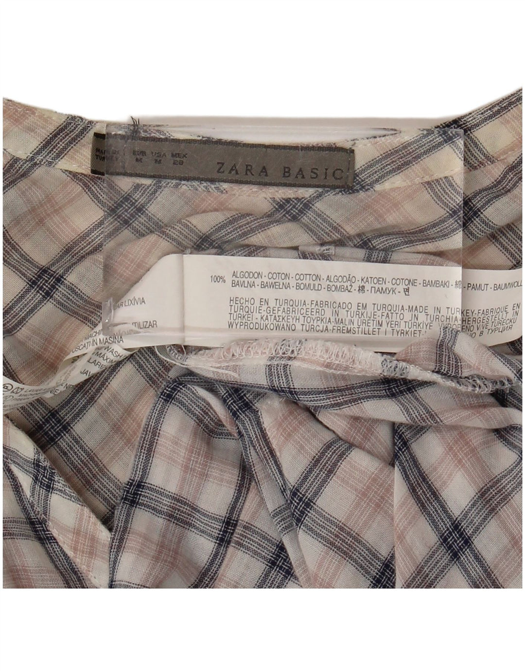Pulôver feminino Zara vestido camisa Reino Unido 14 médio algodão xadrez multicolorido