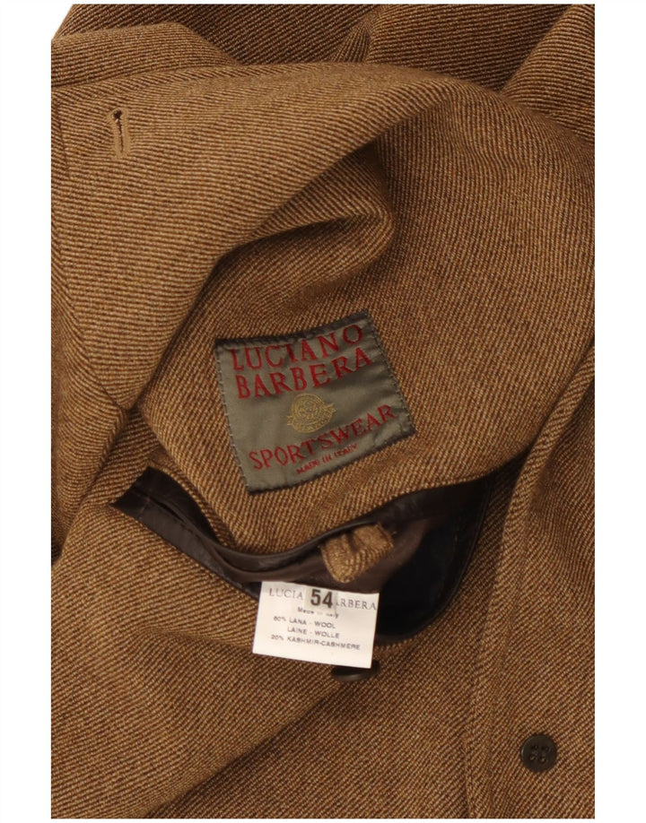 Luciano Barbera Jaqueta blazer masculina de 3 botões IT 54 2XL lã marrom clássica