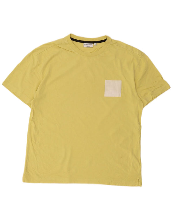 Camiseta masculina Calvin Klein Comfort Fit gráfica top médio algodão amarelo