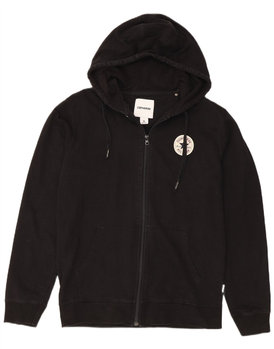 Suéter masculino CONVERSE com capuz e zíper pequeno de algodão preto