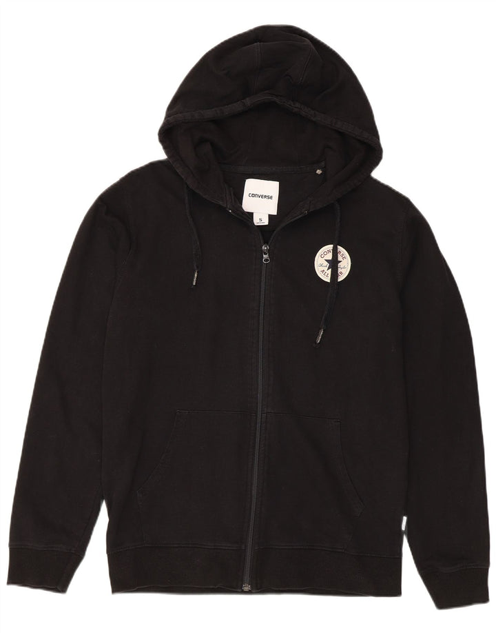 Suéter masculino CONVERSE com capuz e zíper pequeno de algodão preto